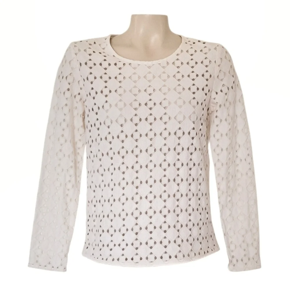Banana Republic Cream Lattice Cutout Long Sleeve Top XS
